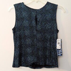 NWT Scooter Tops Women's Sleeveless Blue Metallic Knit Top. Size Large